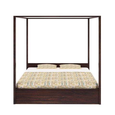 Solivo Solid Sheesham Wood Hydraulic Poster Bed With Box Storage (Queen Size, Walnut Finish)