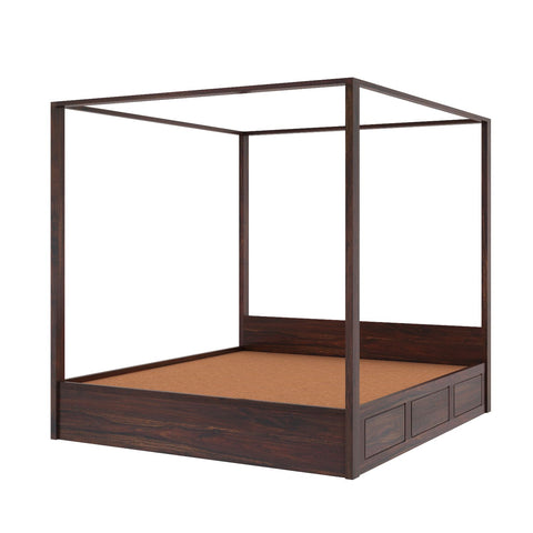 Solivo Solid Sheesham Wood Hydraulic Poster Bed With Box Storage (King Size, Walnut Finish)