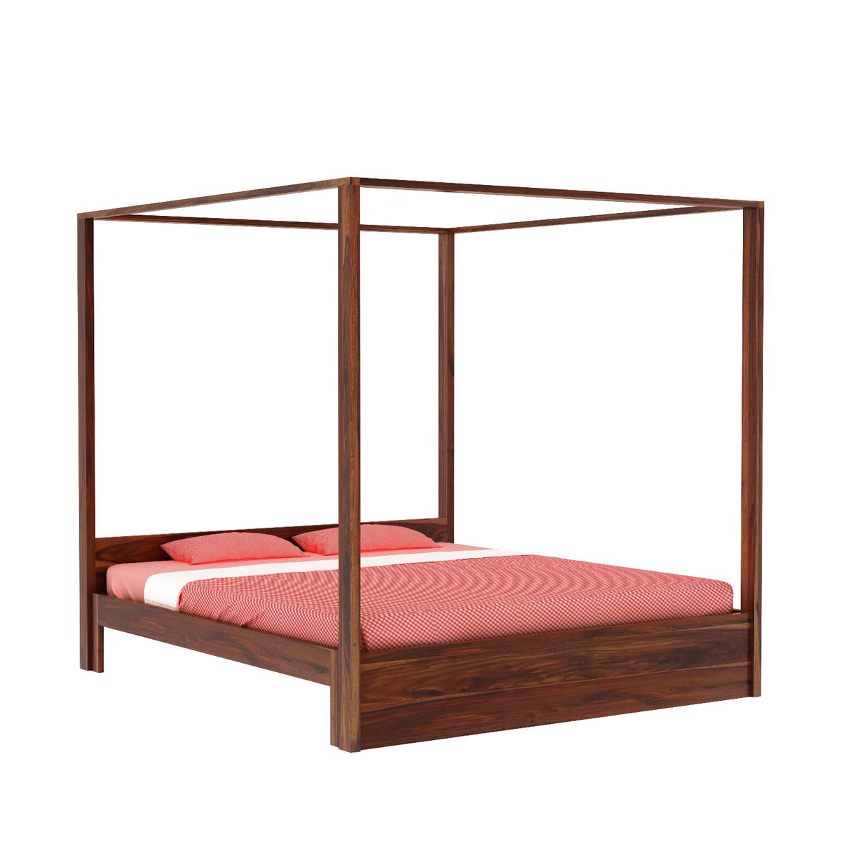 Solivo Solid Sheesham Wood Poster Bed Without Storage (King Size, Natural Finish)