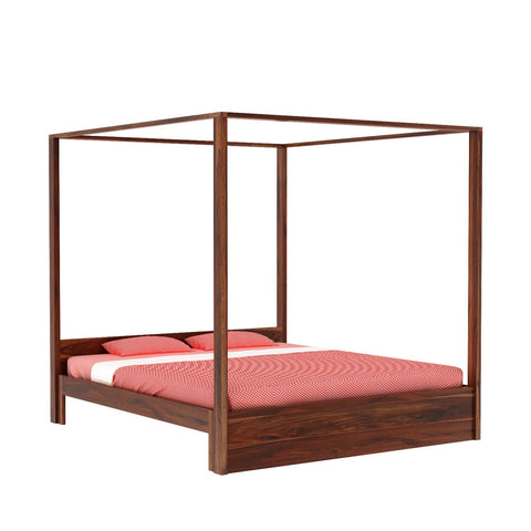 Solivo Solid Sheesham Wood Poster Bed Without Storage (Queen Size, Natural Finish)