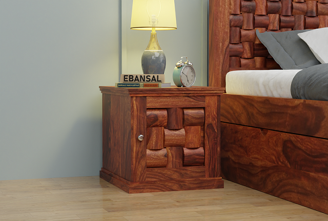 Olivia Solid Sheesham Wood Bedside Table (Natural Finish)