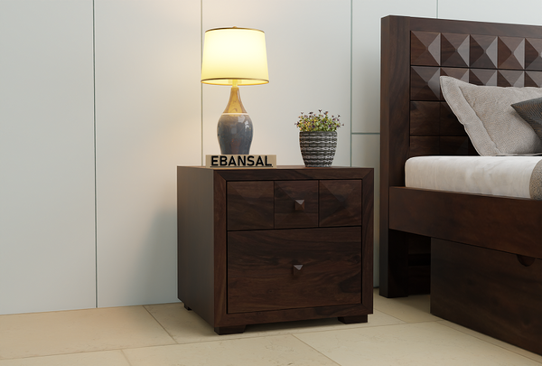 Sofia Solid Sheesham Wood Bedside Table (Walnut Finish)
