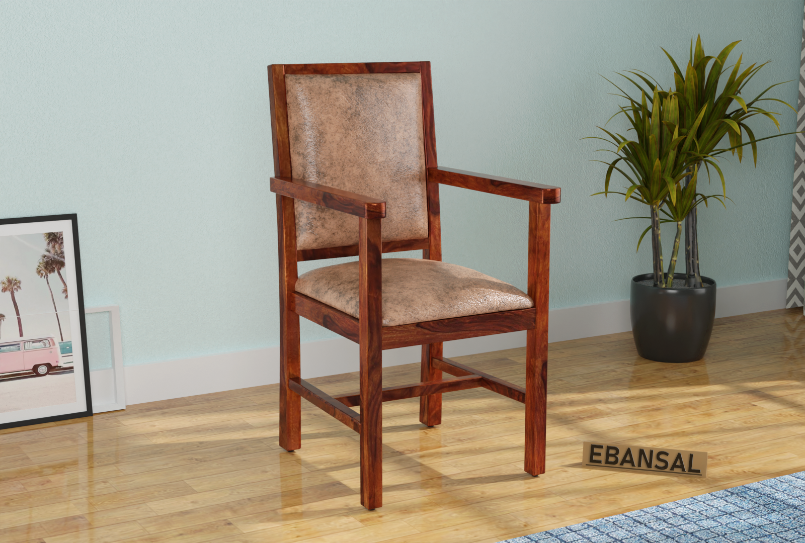 Revista Solid Sheesham Wood Arm Chair Natural Finish eBansal