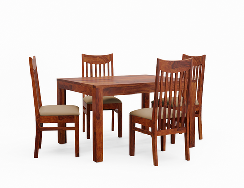 Moon Solid Sheesham Wood Four Seater Dining Set (With Cushion, Natural Finish)