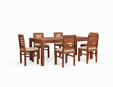 Due Solid Sheesham Wood Six Seater Dining Set (Natural Finish)