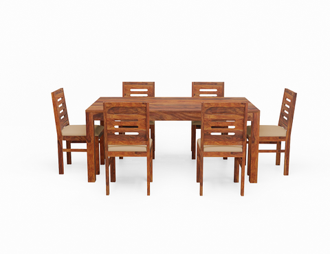 Due Solid Sheesham Wood Six Seater Dining Set (Natural Finish)