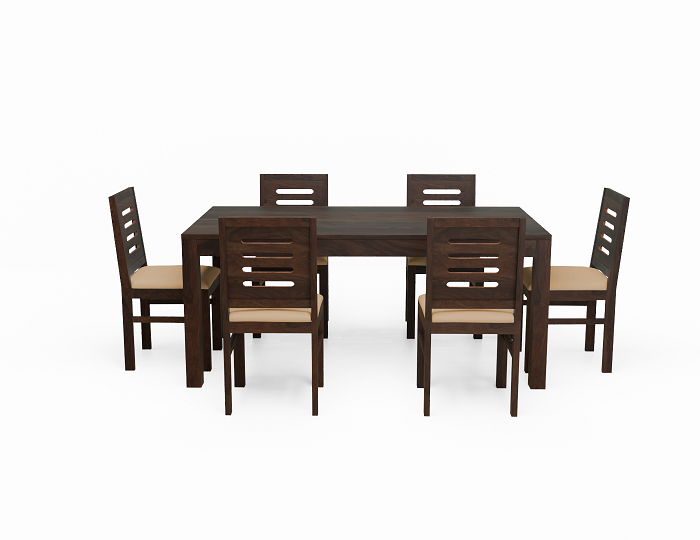 Due Solid Sheesham Wood Six Seater Dining Set (Walnut Finish)