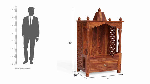 Aradhna Solid Sheesham Wood Temple for Home (Natural Finish)