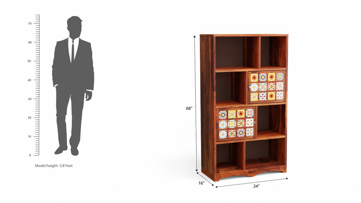 Dotwork Solid Sheesham Wood Bookshelf (Natural Finish)