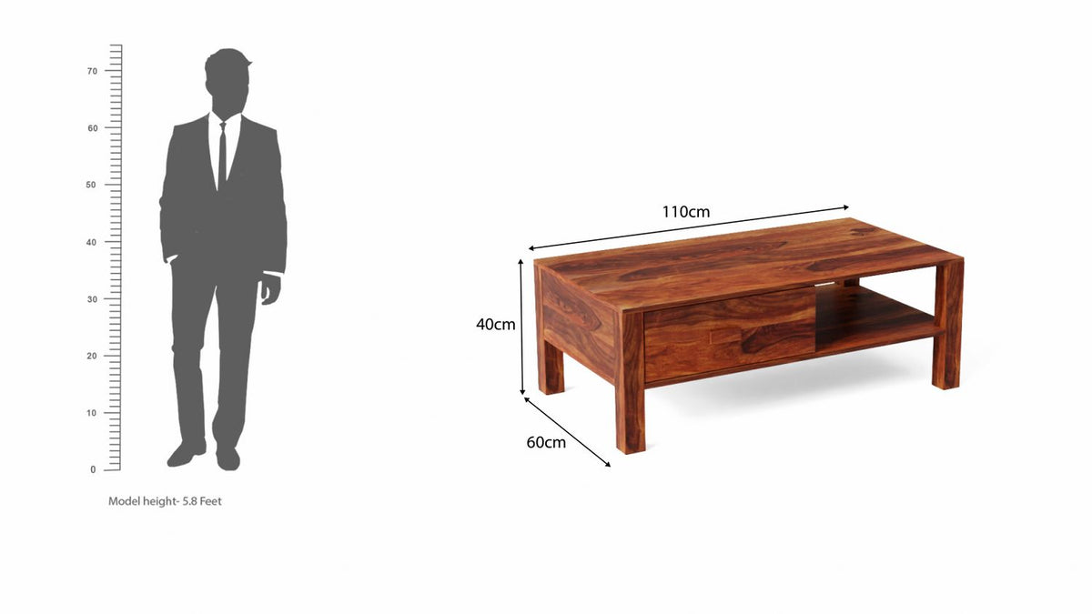 Woodwing Solid Sheesham Wood Coffee Table (Natural Finish)
