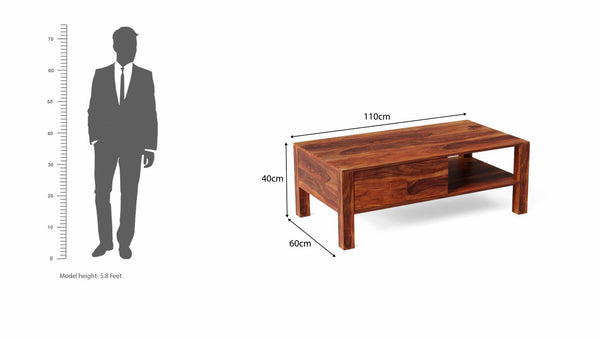 Woodwing Solid Sheesham Wood Coffee Table (Natural Finish)