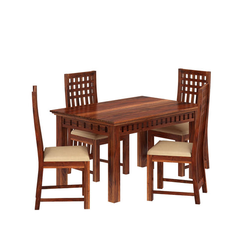 Amer Solid Sheesham Wood 4 Seater Dining Set (With Cushion, Natural Finish)