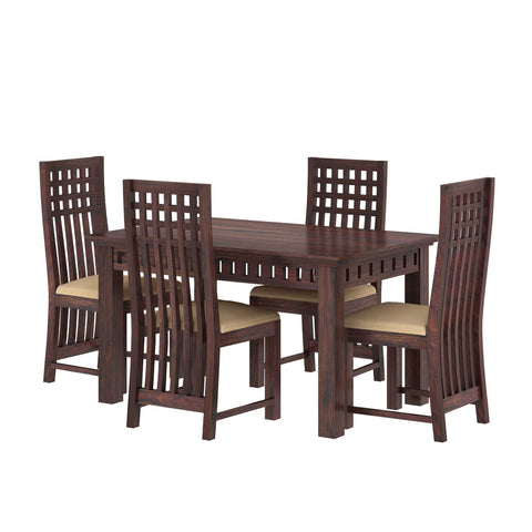 Amer Solid Sheesham Wood 4 Seater Dining Set (With Cushion, Walnut Finish)