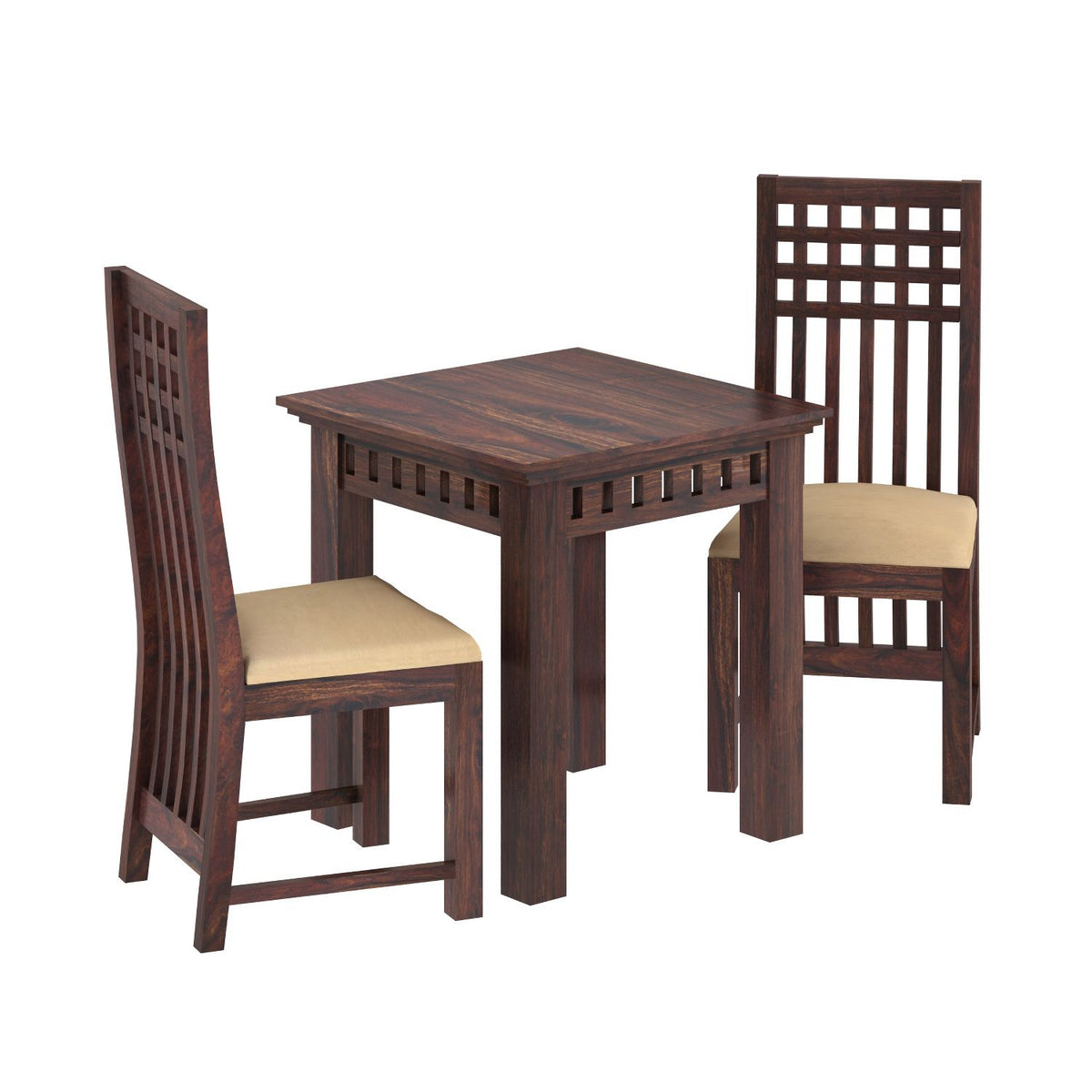 Amer Solid Sheesham Wood 2 Seater Dining Table With 2 Chairs (With Cushion, Walnut Finish)