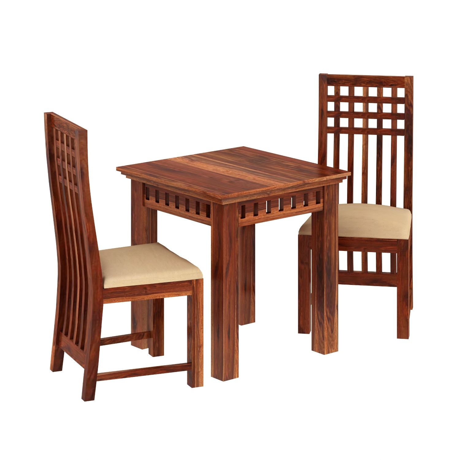 Amer Solid Sheesham Wood 2 Seater Dining Set (With Cushion, Natural Finish)