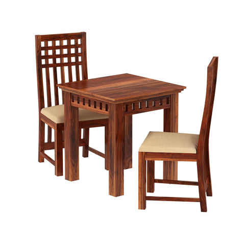 Amer Solid Sheesham Wood 2 Seater Dining Set (With Cushion, Natural Finish)