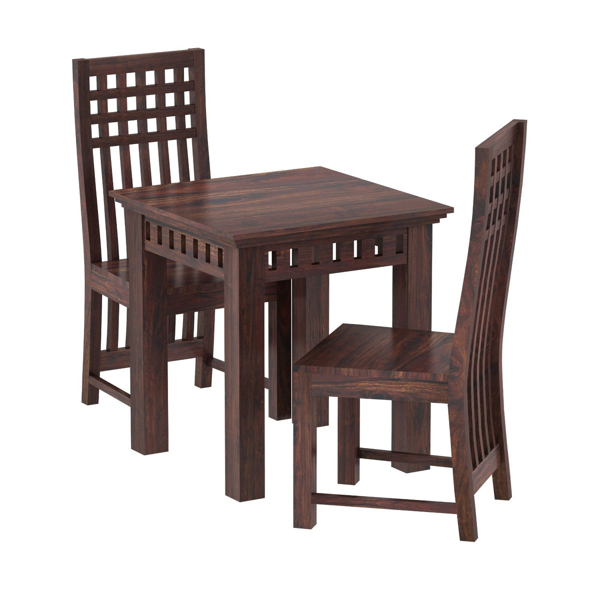 Amer Solid Sheesham Wood 2 Seater Dining Table With 2 Chairs (Without Cushion, Walnut Finish)