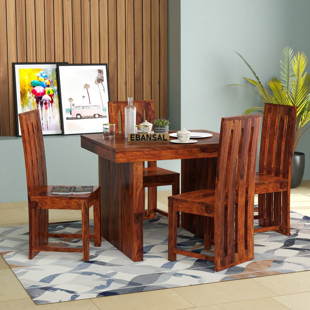 Woodora Solid Sheesham Wood 4 Seater Dining Set (Natural Finish)