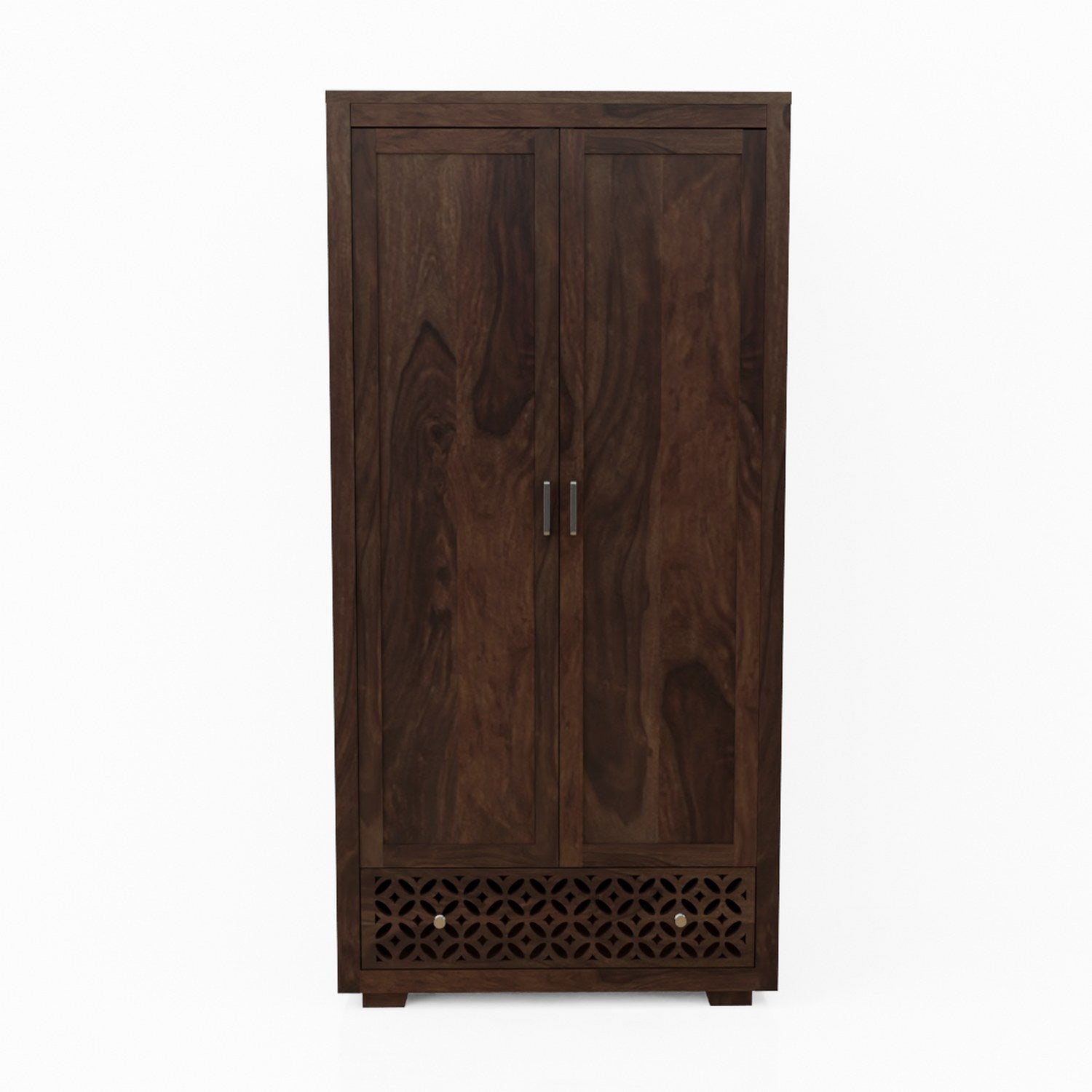 Monstro Solid Sheesham Wood Double Door Wardrobe With Drawers (Walnut Finish)
