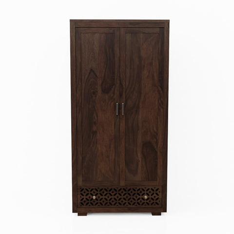 Monstro Solid Sheesham Wood Double Door Wardrobe With Drawers (Walnut Finish)