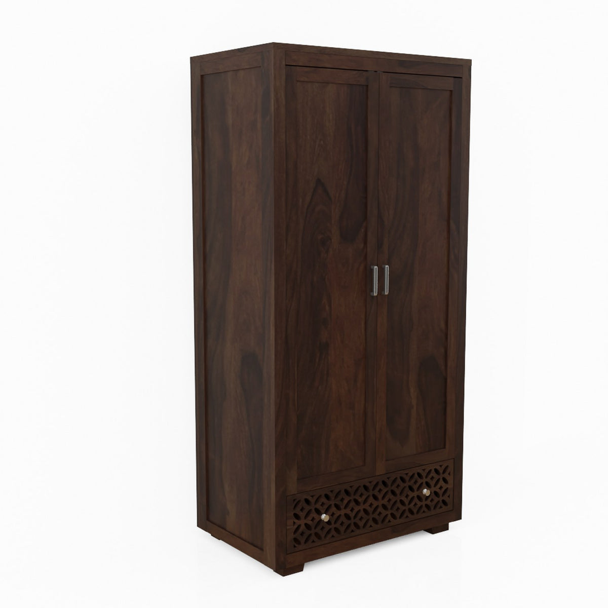 Monstro Solid Sheesham Wood Double Door Wardrobe With Drawers (Walnut Finish)