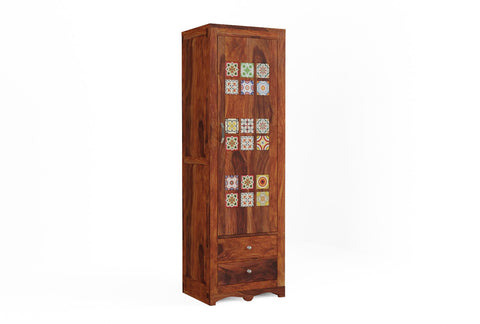 Dotwork Solid Sheesham Wood Single Door Wardrobe (Natural Finish)