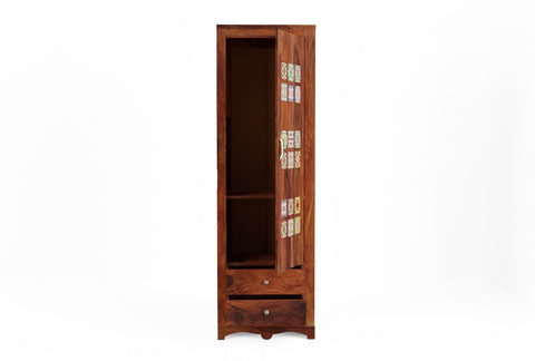 Dotwork Solid Sheesham Wood Single Door Wardrobe (Natural Finish)