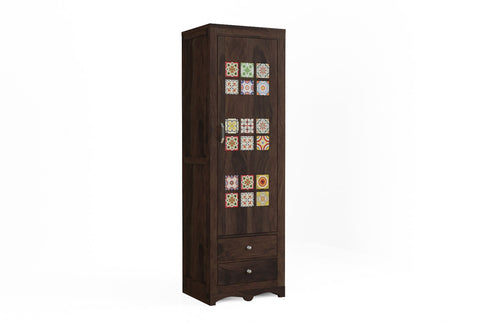 Dotwork Solid Sheesham Wood Single Door Wardrobe (Walnut Finish)