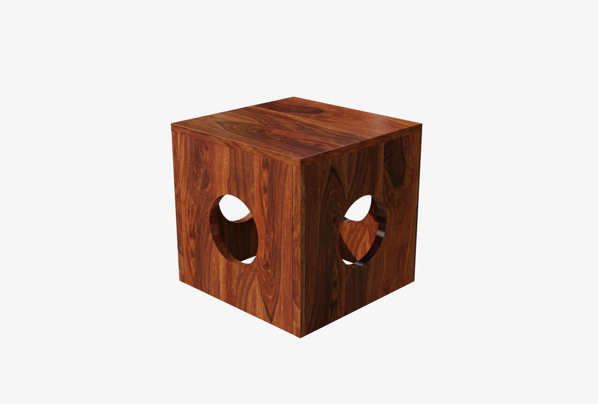 Mobell Solid Sheesham Wood Coffee Table Set With Four Stools (Round, Natural Finish)