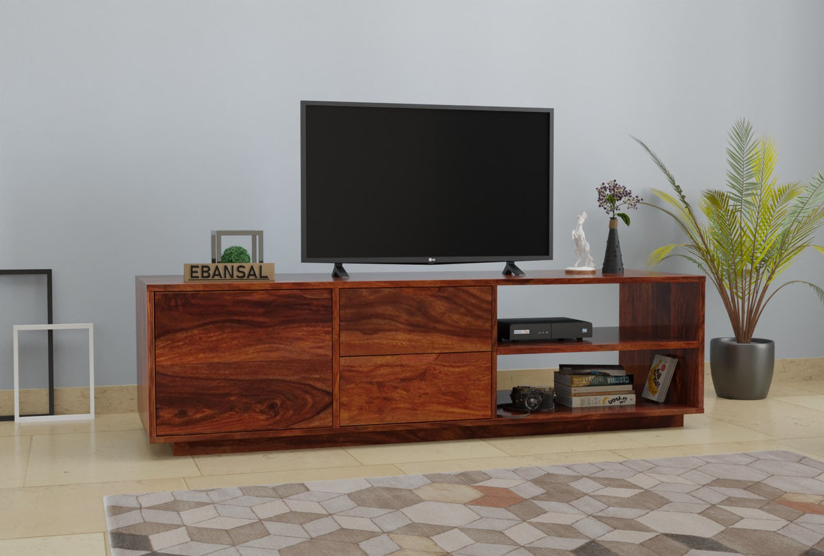 Dumdum Solid Sheesham Wood TV Unit (Natural Finish)