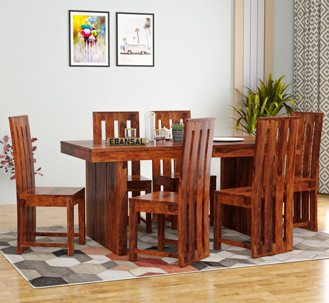 Woodora Solid Sheesham Wood 6 Seater Dining Set (Natural Finish)