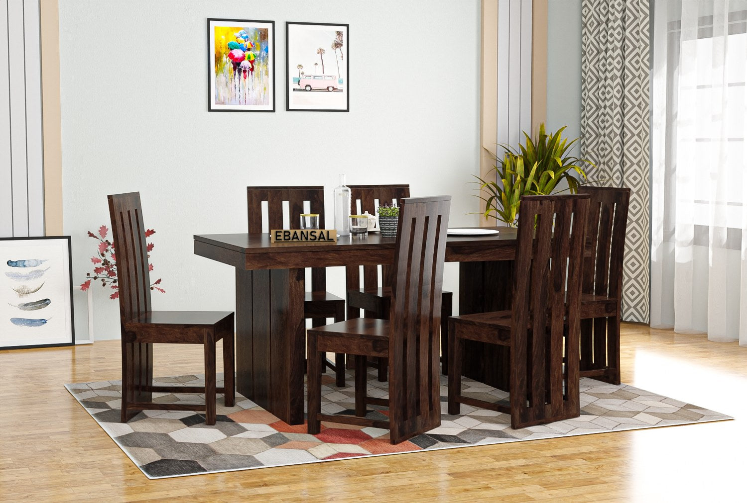 Woodora Solid Sheesham Wood 6 Seater Dining Set (Walnut Finish)