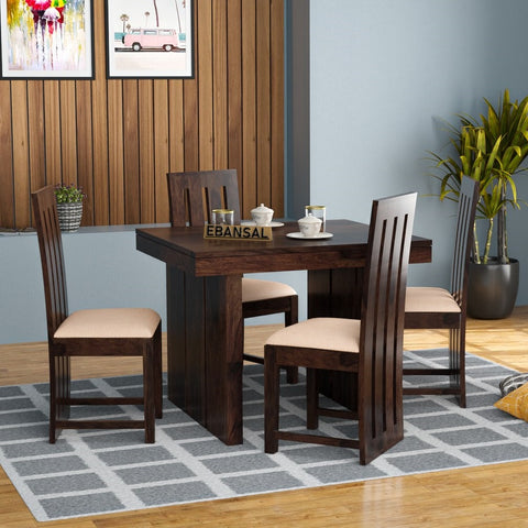 Woodora Solid Sheesham Wood 4 Seater Dining Set With Cushioned Chairs (Walnut Finish)