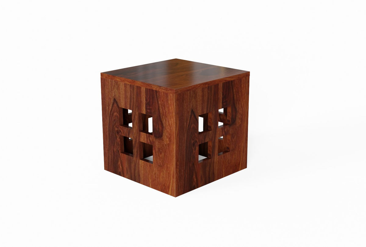 Mobell Solid Sheesham Wood Coffee Table Set With Four Stools (Square, Natural)