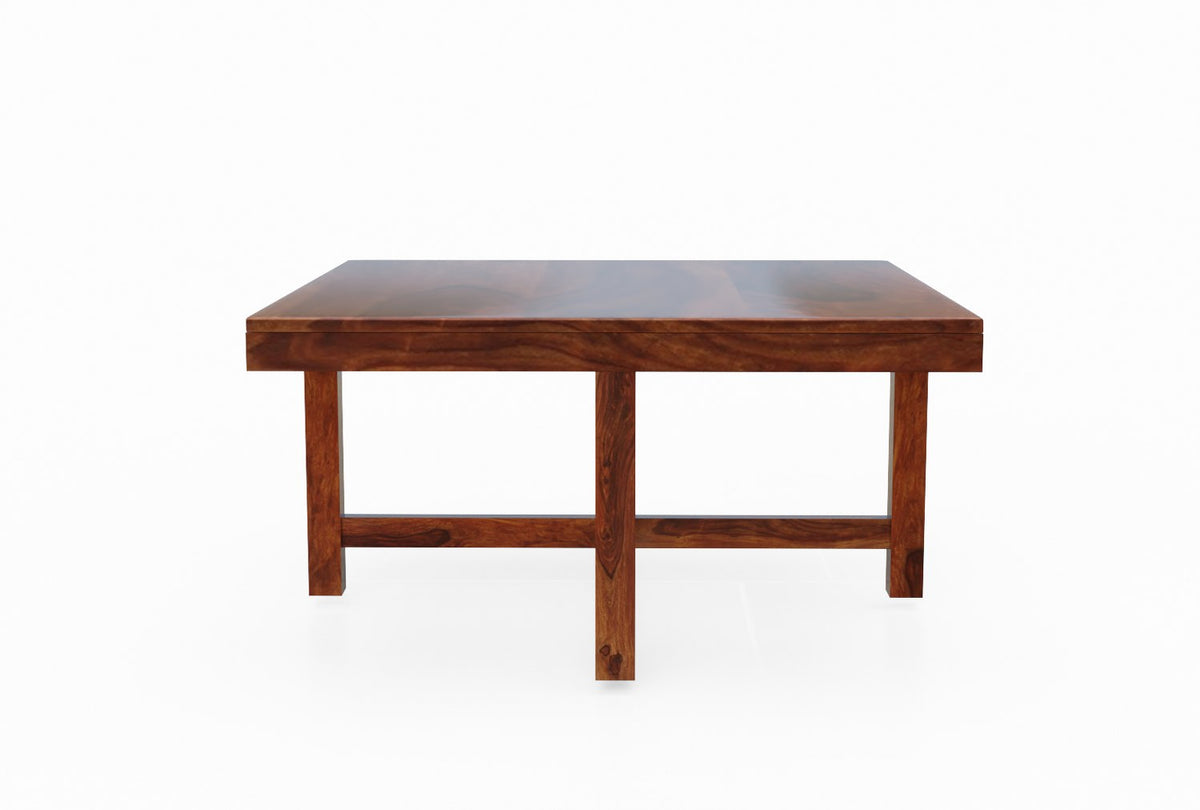 Mobell Solid Sheesham Wood Coffee Table Set With Four Stools (Square, Natural)