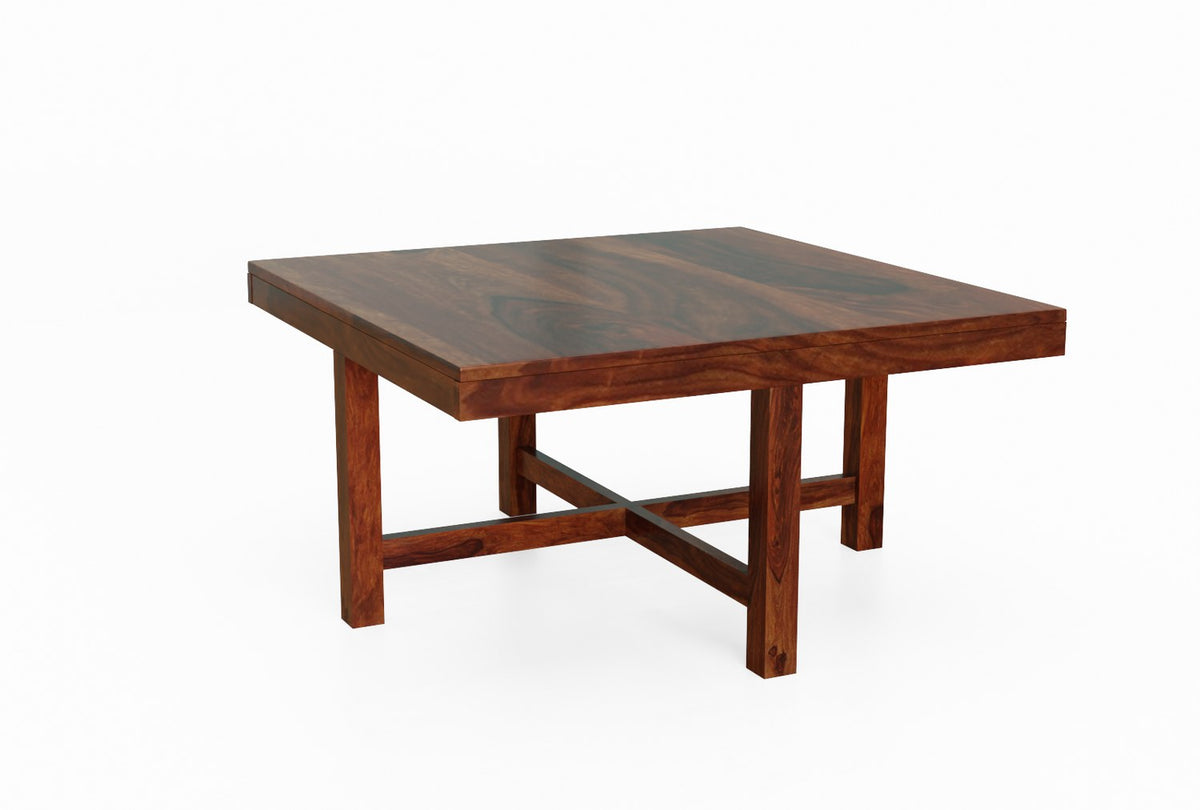 Mobell Solid Sheesham Wood Coffee Table Set With Four Stools (Square, Natural)