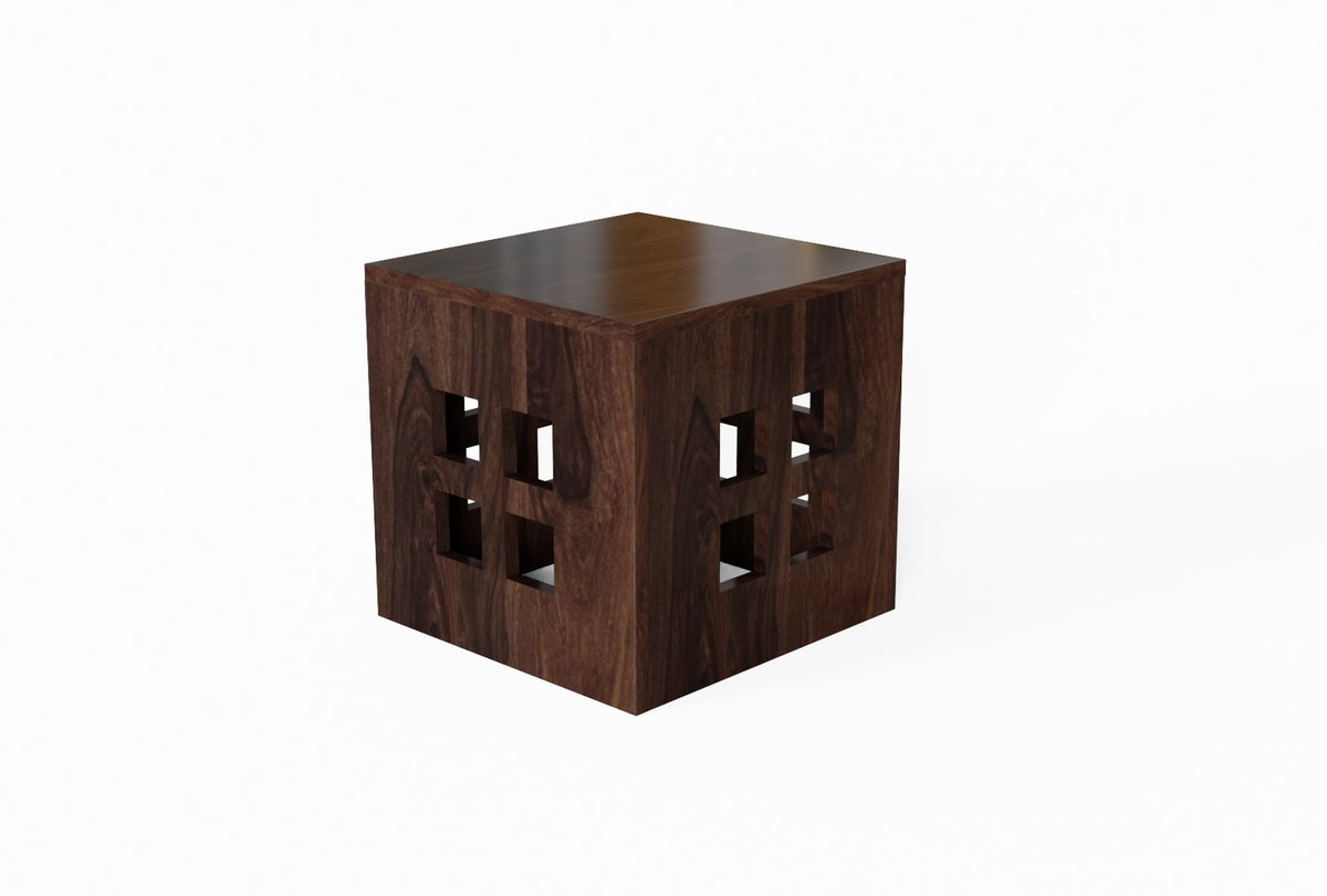 Mobell Solid Sheesham Wood Coffee Table Set With Four Stools (Square, Walnut)