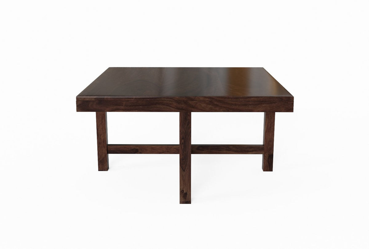 Mobell Solid Sheesham Wood Coffee Table Set With Four Stools (Square, Walnut)