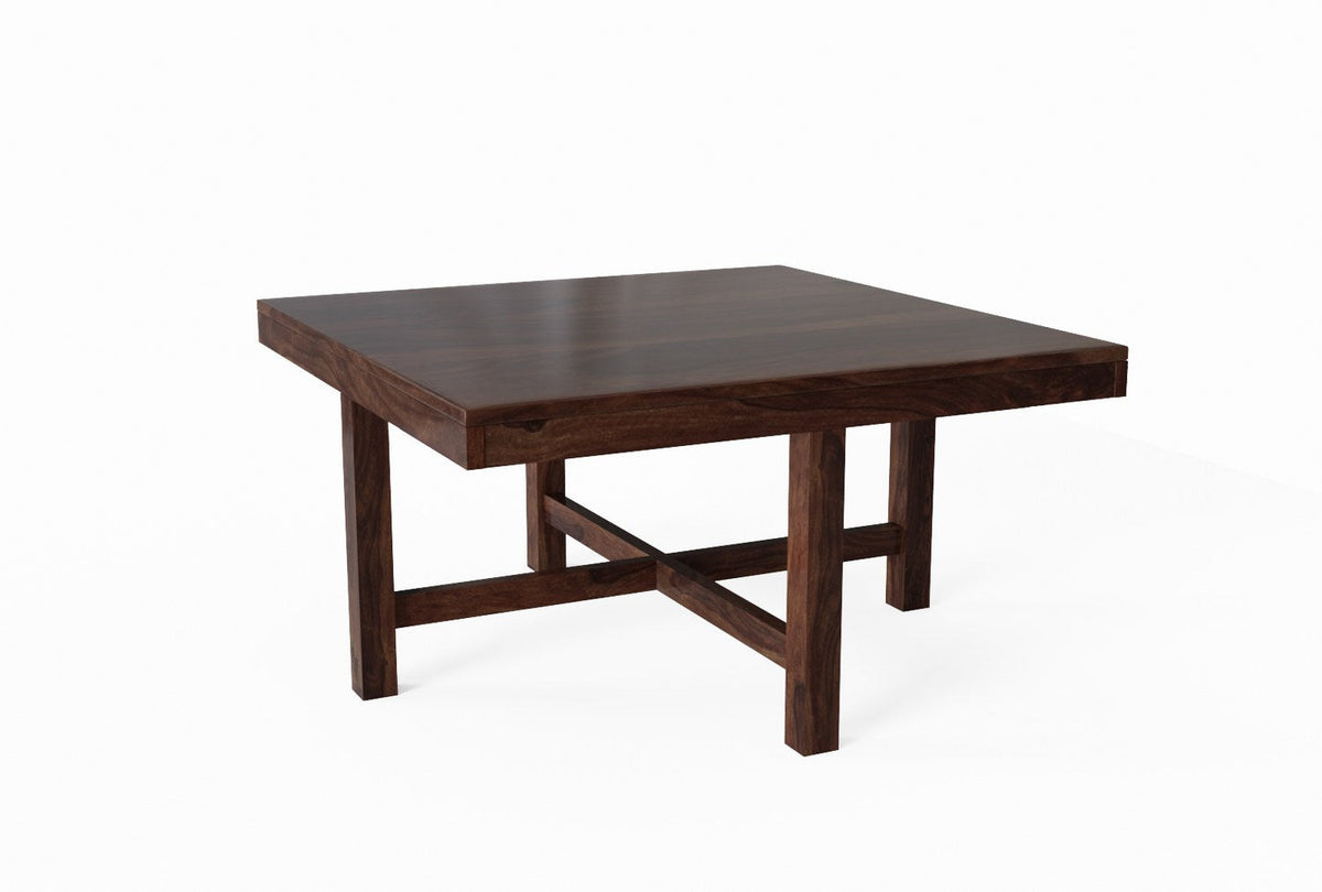 Mobell Solid Sheesham Wood Coffee Table Set With Four Stools (Square, Walnut)