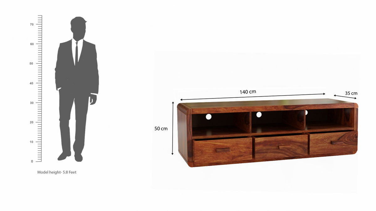 Denzaderb Solid Sheesham Wood TV Unit (Natural Finish)