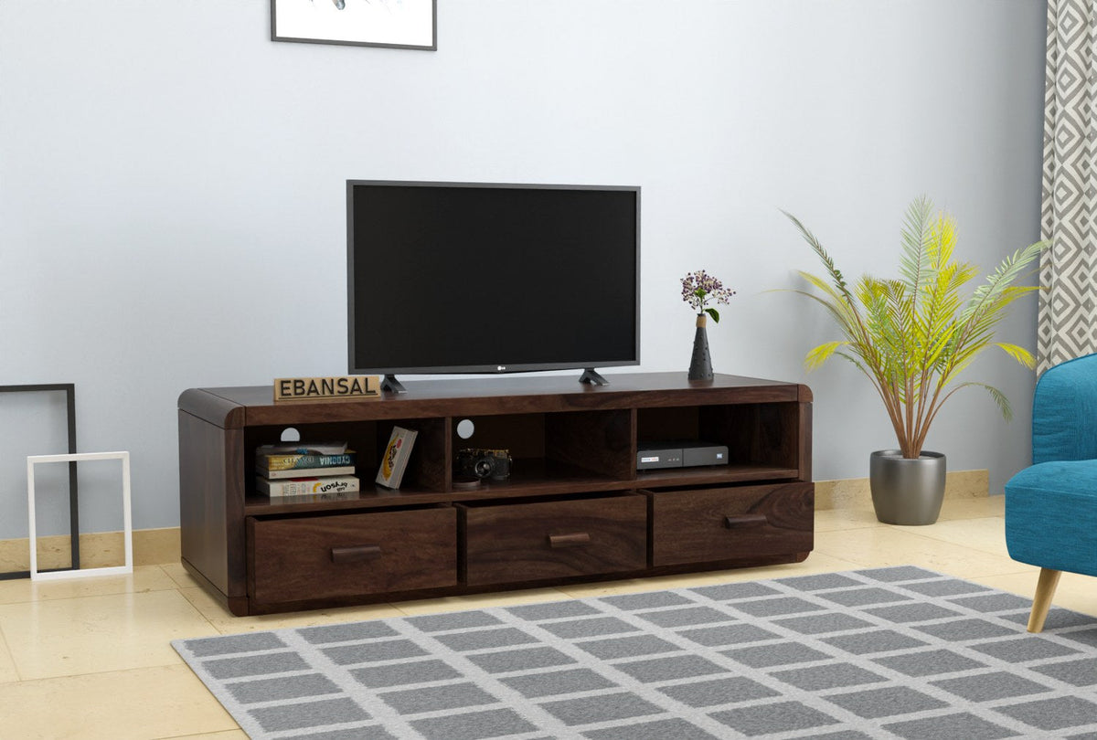 Denzaderb Solid Sheesham Wood TV Unit (Walnut Finish)