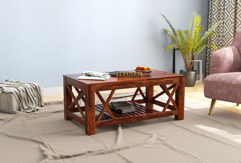 Prio Solid Sheesham Wood Coffee Table (Natural Finish)