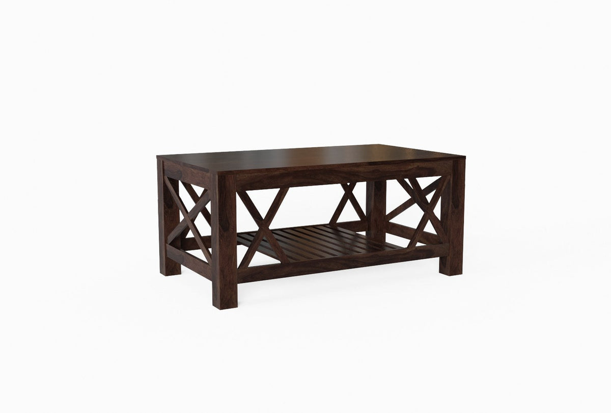 Prio Solid Sheesham Wood Coffee Table (Walnut Finish)