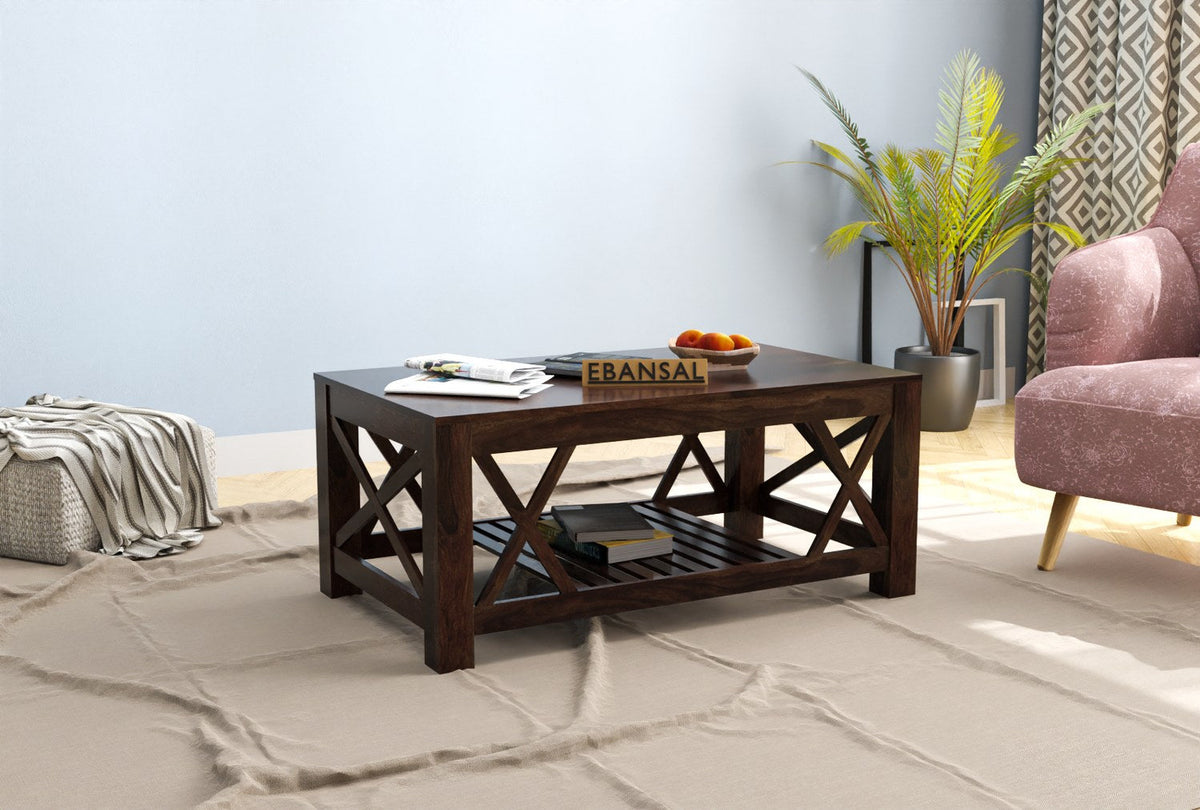 Prio Solid Sheesham Wood Coffee Table (Walnut Finish)
