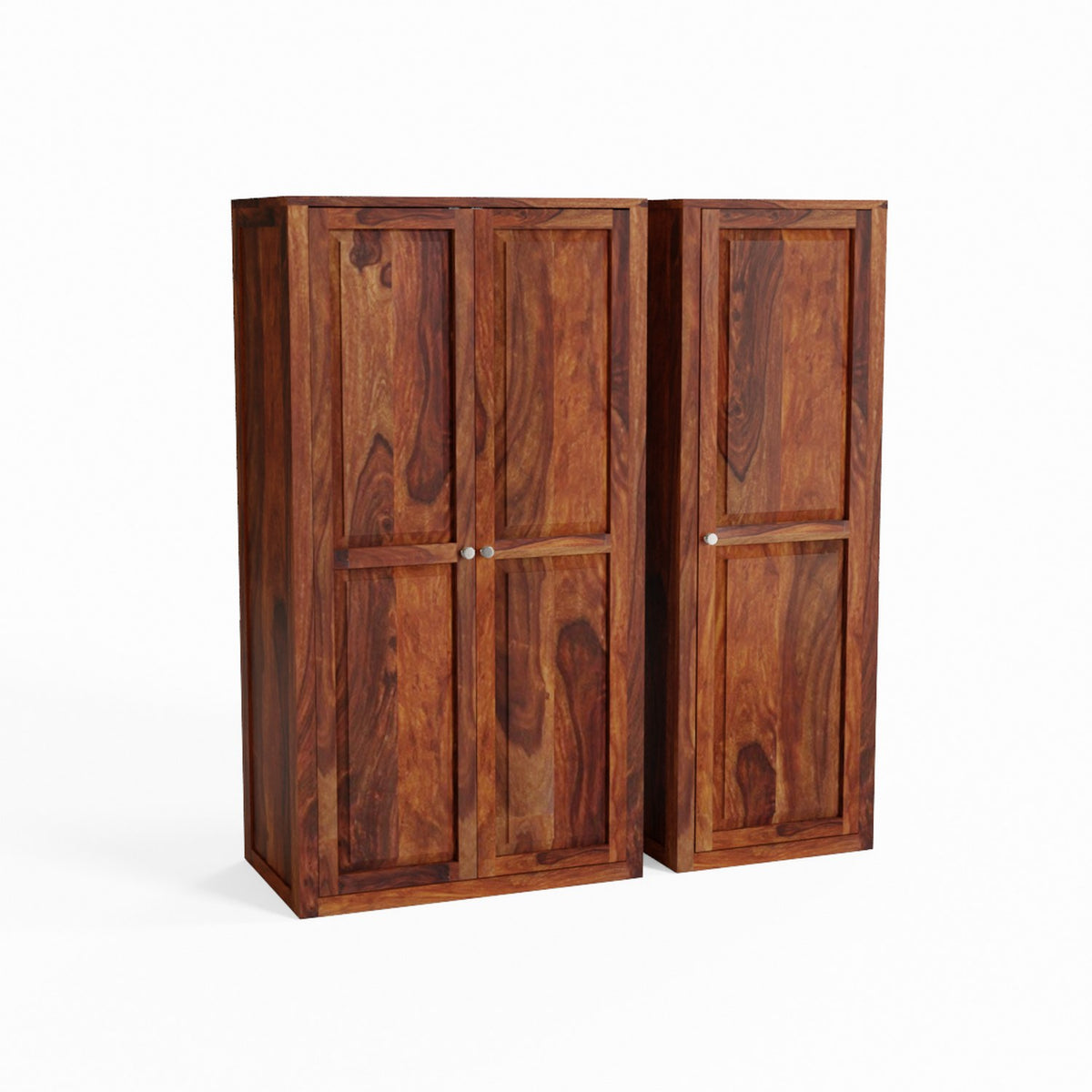 Woodwing Solid Sheesham Wood Wardrobe Set (Natural Finish)