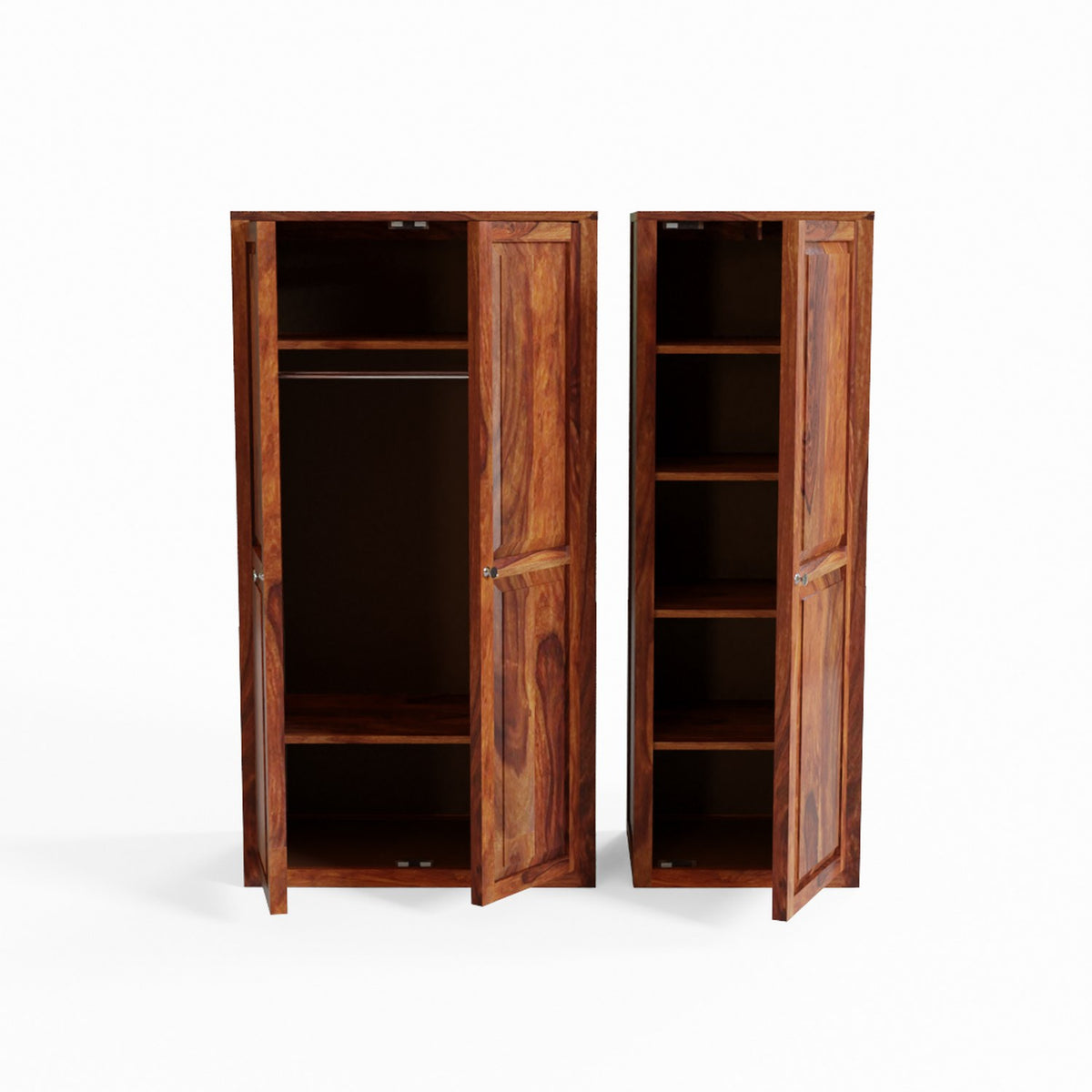 Woodwing Solid Sheesham Wood Wardrobe Set (Natural Finish)