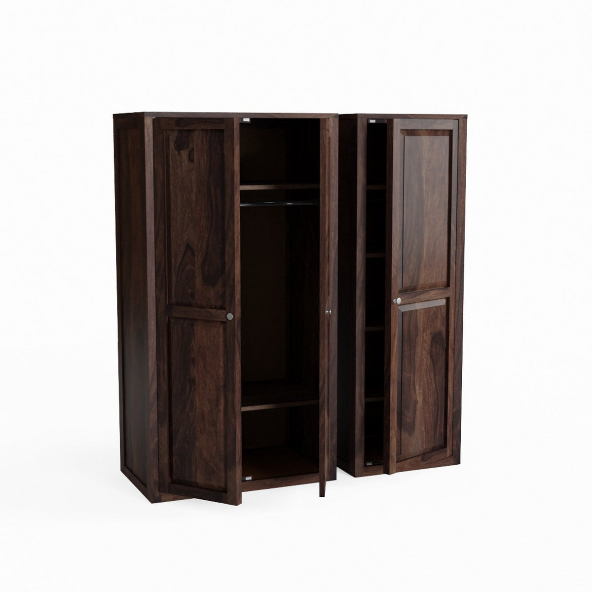 Woodwing Solid Sheesham Wood Wardrobe Set (Walnut Finish)