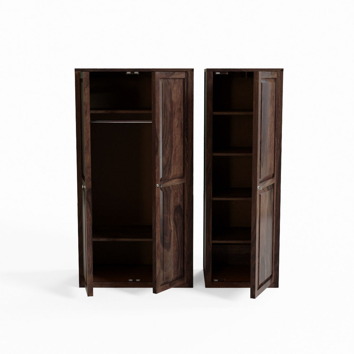 Woodwing Solid Sheesham Wood Wardrobe Set (Walnut Finish)
