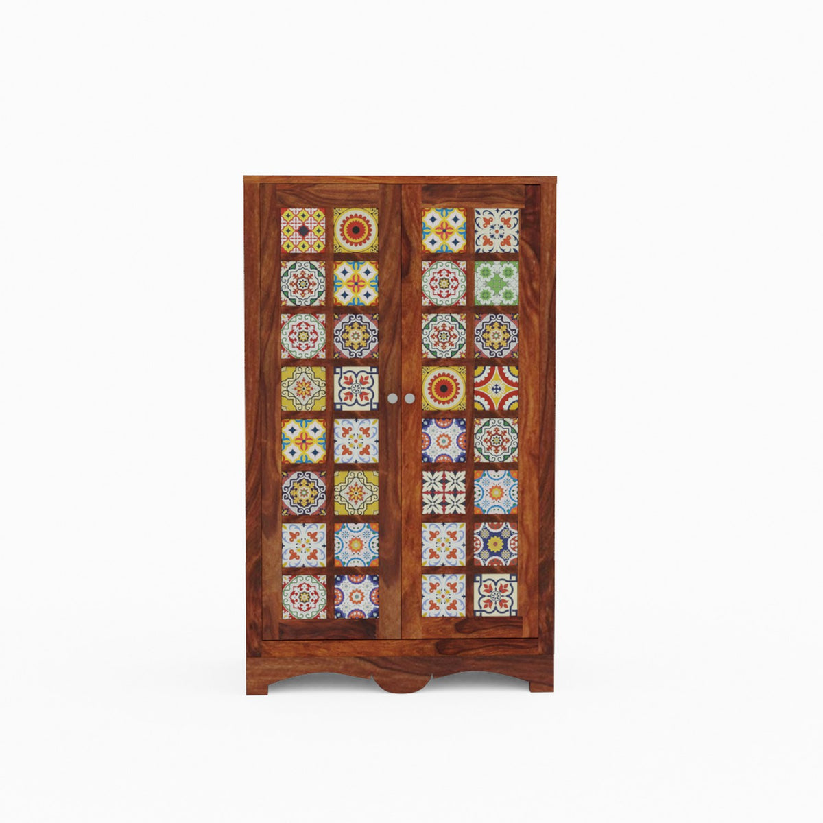 Dotwork Solid Sheesham Wood Small Wardrobe (Natural Finish)