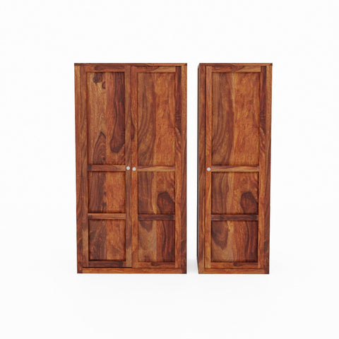 Woodwing Solid Sheesham Wood Wardrobe Set With Drawers (Natural Finish)